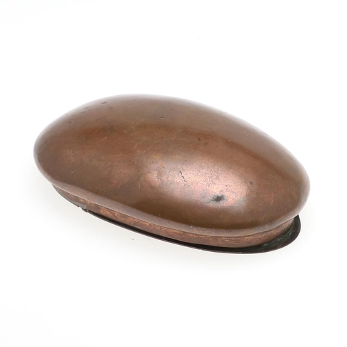 298 - A PRE FIRST WORLD WAR TOBACCO BOX FROM H.M.S. ACHILLES. A copper tobacco box of oval concave form wi... 