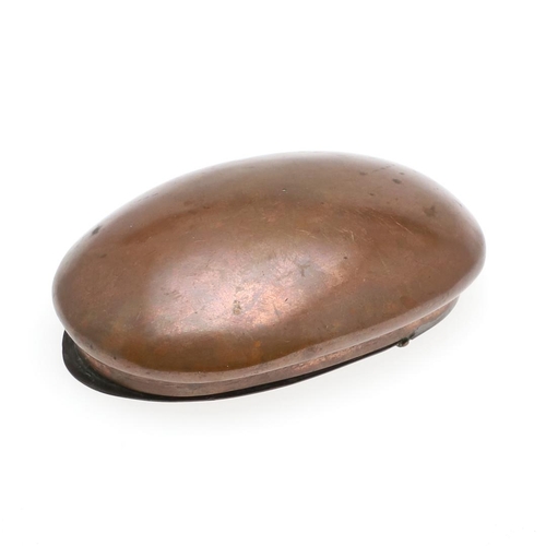 298 - A PRE FIRST WORLD WAR TOBACCO BOX FROM H.M.S. ACHILLES. A copper tobacco box of oval concave form wi... 