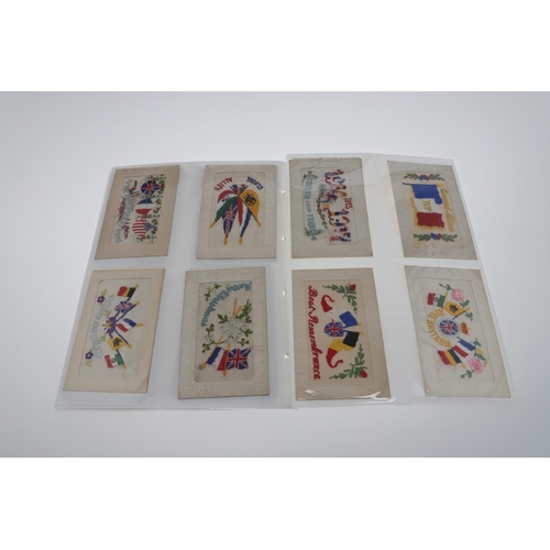 306 - A COLLECTION OF TWENTY SEVEN FIRST WORLD WAR EMBROIDERED SILK CARDS WITH THE FLAGS OF THE ALLIES AND... 