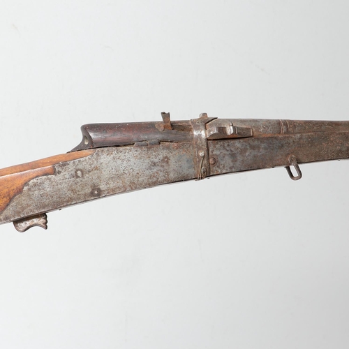 31 - A 19TH CENTURY INDIAN MATCHLOCK WITH JAIPUR ARMOURY MARKS. With a 105cm barrel with flared decorated... 