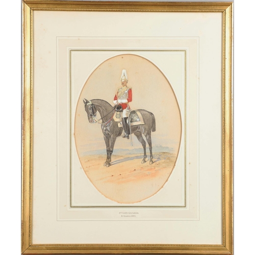 313 - RICHARD SIMKIN (1840-1927). '1st LIFE GUADRS' WATERCOLOUR. 1st Life Guards, mounted in dress uniform... 