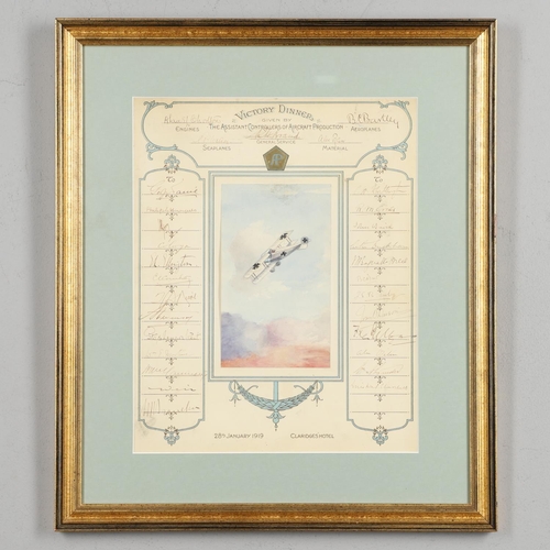 315 - A SOUVENIR CERTIFICATE FROM THE VICTORY DINNER GIVEN BY THE ASSISTANT CONTROLLERS OF AIRCRAFT PRODUC... 