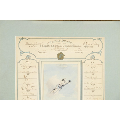 315 - A SOUVENIR CERTIFICATE FROM THE VICTORY DINNER GIVEN BY THE ASSISTANT CONTROLLERS OF AIRCRAFT PRODUC... 