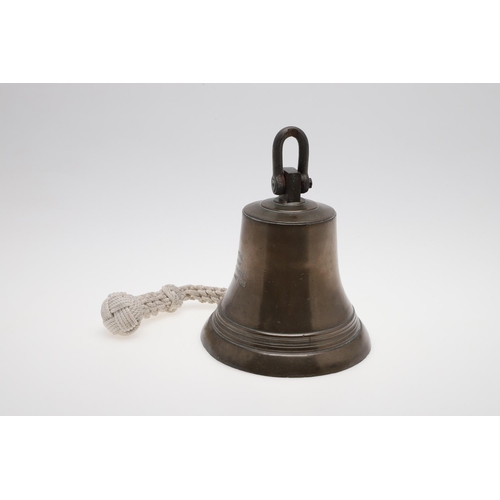 329 - A BRONZE SHIPS BELL MADE WITH METAL FROM HMS TIGER, JUTLAND 1916. A finely cast bell stamped 'METAL ... 