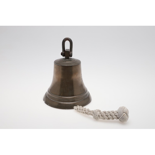 329 - A BRONZE SHIPS BELL MADE WITH METAL FROM HMS TIGER, JUTLAND 1916. A finely cast bell stamped 'METAL ... 