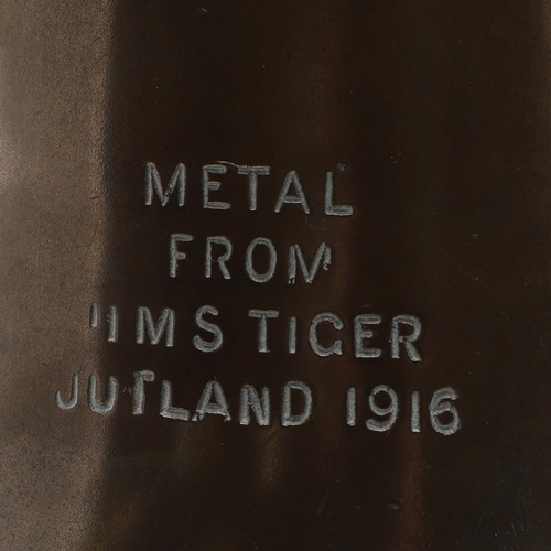 329 - A BRONZE SHIPS BELL MADE WITH METAL FROM HMS TIGER, JUTLAND 1916. A finely cast bell stamped 'METAL ... 