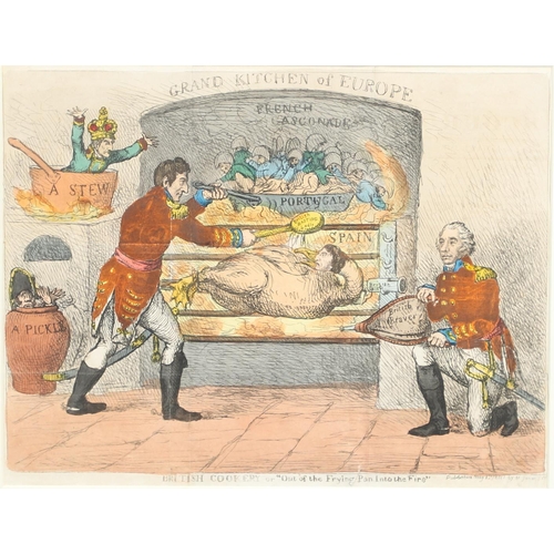 332 - THE DUKE OF WELLINGTON IN HIS STUDY AT WALMER CASTLE, AND A POLITICAL CARTOON 'BRITISH COOKERY'. A m... 