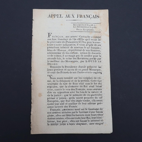 336 - LOUIS XVIII PRINTED PAMPHLET IN FRENCH 'APPEL AUX FRANCAIS' CONCERNING WATERLOO. Louis XVIII. Printe... 