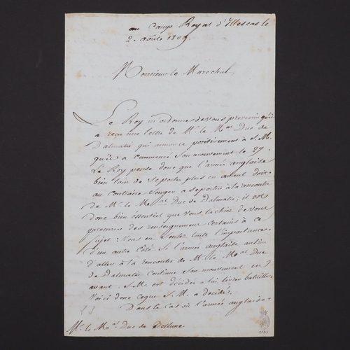 338 - JOURDAN, JEAN BAPTISE, FRENCH MARSHAL. LETTER SIGNED âJOURDANâ TO THE DUC DE BELLUNE. Jourdan, J... 