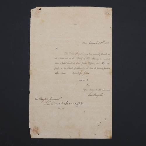 343 - WELLINGTON, ARTHUR WELLESLEY, 1ST DUKE. LETTER SIGNED,, âWELLINGTONâ, PARTLY PRINTED AND COMPLET... 