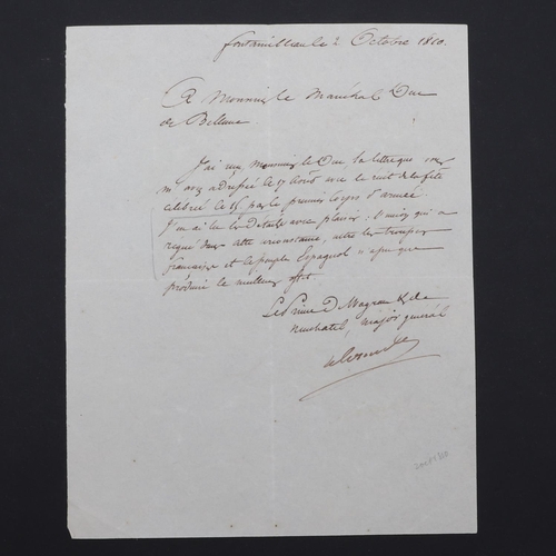 346 - BERTHIER, LOUIS ALEXANDRE, PRINCE OF WAGRAM AND NEUCHATEL, FRENCH MARSHAL. LETTER SIGNED âALEXANDR... 