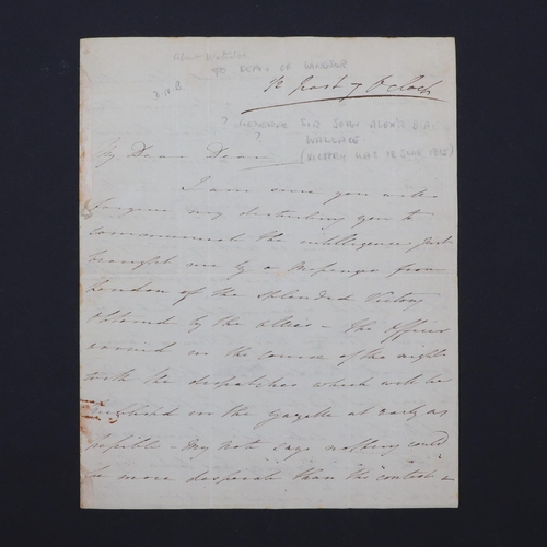 348 - [WATERLOO]. AUTOGRAPH LETTER SIGNED âJ WALLACEâ TO THE DEAN OF WINDSOR. [Waterloo]. Autograph le... 