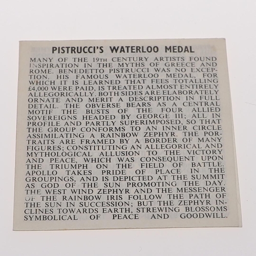 355 - PISTRUCCI WATERLOO MEDAL BY JOHN PINCHES. A silver medal commemorating the Battle of Waterloo, a red... 