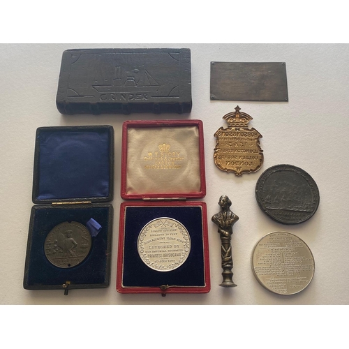 360 - A COLLECTION OF NAVAL AND SHIPPING RELATED HISTORIC MEDALS AND ARTEFACTS. A white metal medal of H.I... 