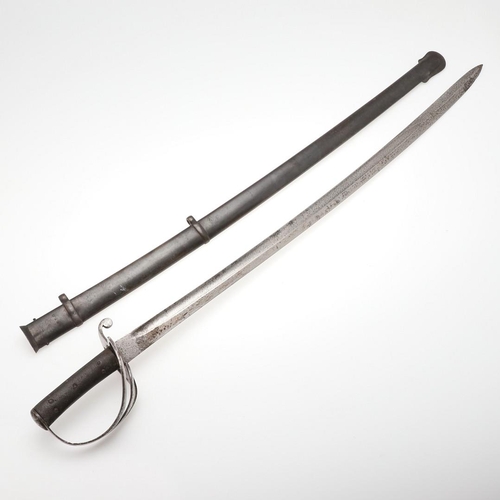 64 - AN 1853 PATTERN CAVALRY TROOPERS SWORD AND SCABBARD. With a broad 90cm long slightly curved single e... 