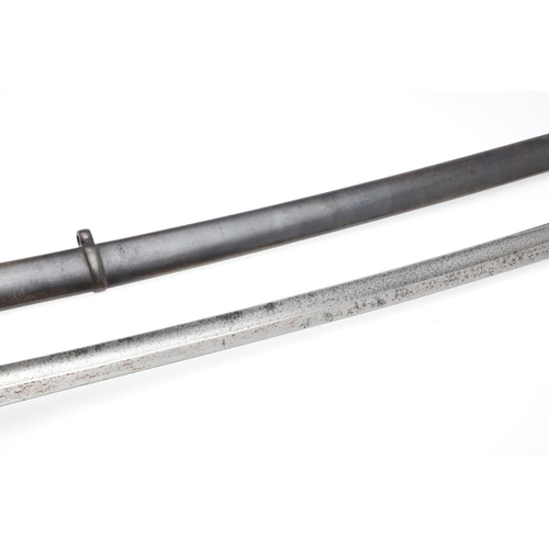 64 - AN 1853 PATTERN CAVALRY TROOPERS SWORD AND SCABBARD. With a broad 90cm long slightly curved single e... 