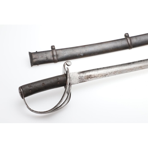 64 - AN 1853 PATTERN CAVALRY TROOPERS SWORD AND SCABBARD. With a broad 90cm long slightly curved single e... 