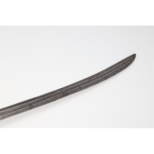 69 - A LATE 18TH OR EARLY 19TH CENTURY SLOTTED HILT SABRE. With a 67cm curved pointed blade with twin ful... 