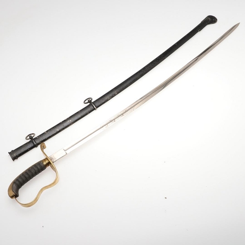 75 - A FIRST WORLD WAR BAVARIAN OFFICERS SABRE AND SCABBARD. With a 78cm pointed, fullered blade, etched ... 