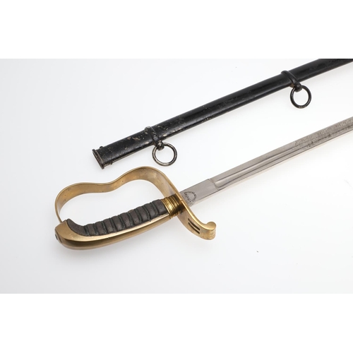 75 - A FIRST WORLD WAR BAVARIAN OFFICERS SABRE AND SCABBARD. With a 78cm pointed, fullered blade, etched ... 