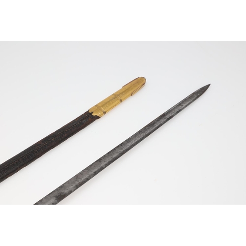 76 - AN EARLY 19TH CENTURY NAVAL OFFICER'S SWORD AND SCABBARD. With a 71cm straight pointed blade with fl... 