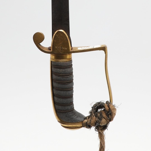 76 - AN EARLY 19TH CENTURY NAVAL OFFICER'S SWORD AND SCABBARD. With a 71cm straight pointed blade with fl... 