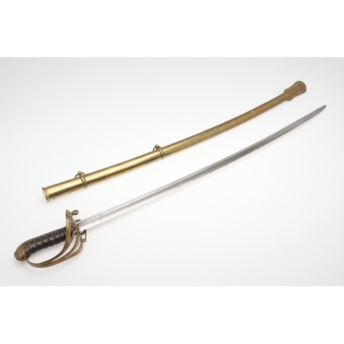 77 - A VICTORIAN 1822 PATTERN SWORD AND SCABBARD. With an unmarked 81cm pipe-backed pointed blade, the br... 