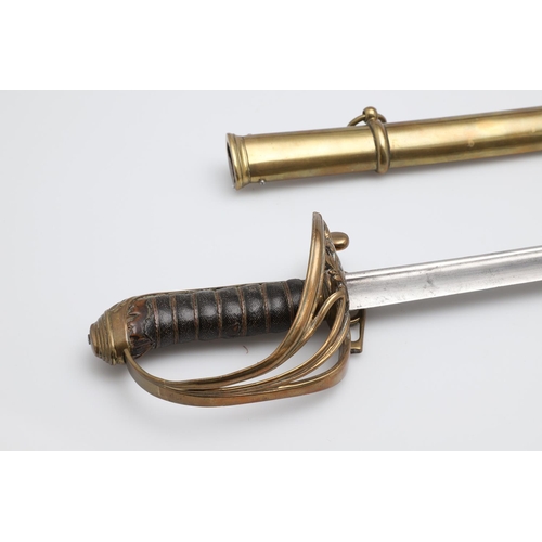 77 - A VICTORIAN 1822 PATTERN SWORD AND SCABBARD. With an unmarked 81cm pipe-backed pointed blade, the br... 