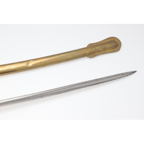 77 - A VICTORIAN 1822 PATTERN SWORD AND SCABBARD. With an unmarked 81cm pipe-backed pointed blade, the br... 