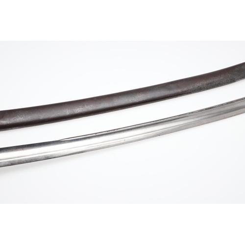 80 - A 19TH CENTURY FRENCH SABRE AND SCABBARD. With a 91cm curved blade with pointed tip and sharpened ed... 