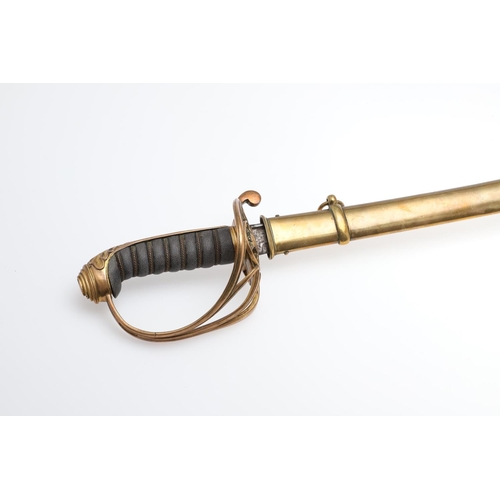 81 - A CRIMEA PERIOD 1822 PATTERN INFANTRY OFFICERS SWORD AND SCABBARD. With an 82cm pipe backed spear po... 