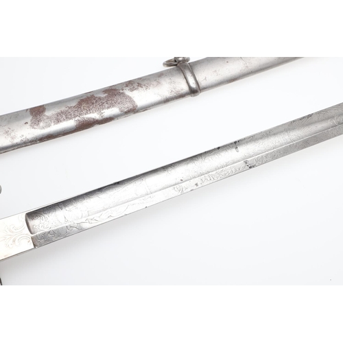 84 - A VICTORIAN PRESENTATION 1822 PATTERN SWORD AND SCABBARD. With an 89cm curved blade with spear point... 