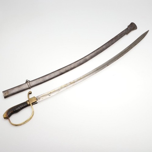 95 - A FIRST WORLD WAR TURKISH CAVALRY TROOPER'S SWORD AND SCABBARD. With an 85cm curved and fullered bla... 