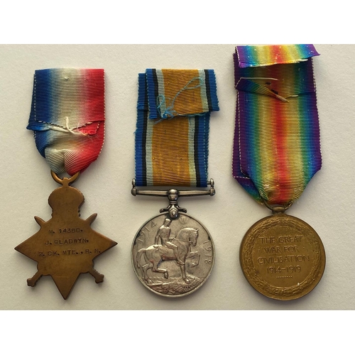 396 - A FIRST WORLD WAR TRIO TO THE ROYAL NAVY. A Great War Trio comprising 1914-15 Star named to M.14360 ... 