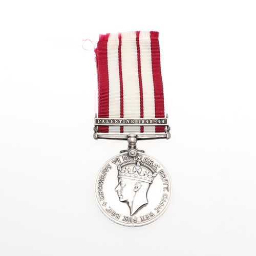 406 - A GEORGE VI NAVAL GENERAL SERVICE MEDAL 1919-1962 WITH PALESTINE 1945-48 CLASP. A George VI Naval Ge... 