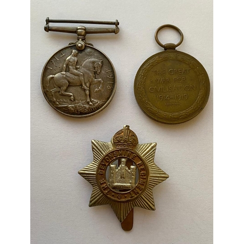 484 - A FIRST WORLD WAR WAR MEDAL TO THE ARTILLERY AND VICTORY MEDAL TO A CASUALTY WITH THE DEVON REGIMENT... 