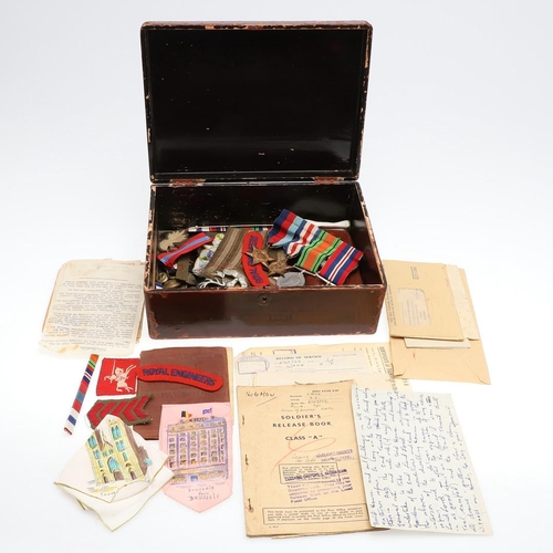 499 - A SECOND WORLD WAR GROUP OF FOUR AND COLLECTION OF EPHEMERA AND BADGES TO A SEGEANT IN THE ROYAL ENG... 