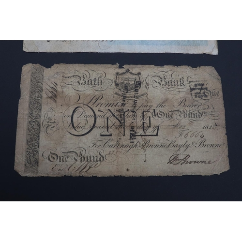 519 - TWO PROVINCIAL BATH BANKNOTES, 1824 AND 1840. A Bath Bank One Pound note, December 1824, F.6664 for ... 