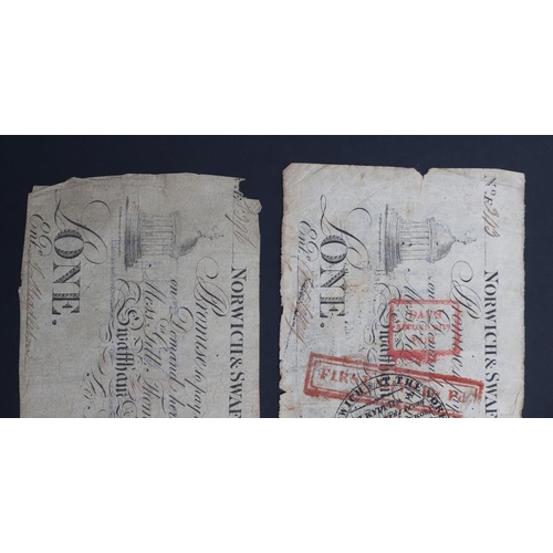 523 - TWO NORWICH & SWAFFHAM BANK ONE POUND BANKNOTES, 1819. Two similar Norwich and Swaffham Bank £1.00 n... 