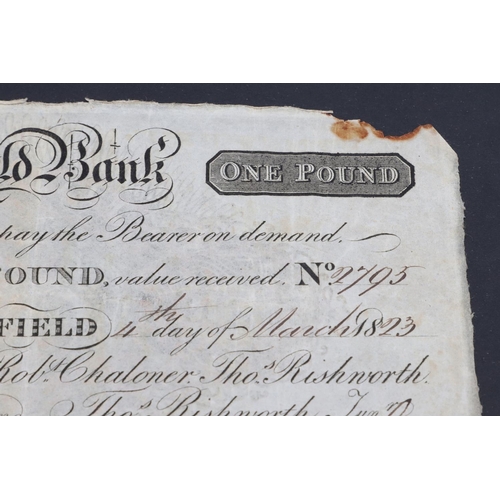 528 - TWO WAKEFIELD BANK ONE POUND BANKNOTES, 1822 AND 1823. A Wakefield Bank £1.00 note, 4th November 182... 