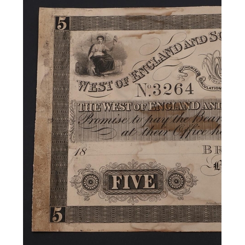 535 - A WEST OF ENGLAND FIVE POUND SPECIMEN NOTE AND ANOTHER SIMILAR. A West of England and South Wales Di... 