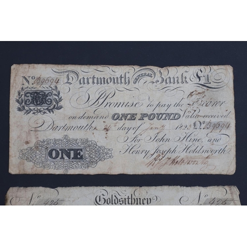 537 - A CORNISH GOLSITHNEY Â£1. BANKNOTE AND SIMILAR DORSETSHIRE AND DARTMOUTH NOTES. 1816 and 1823. A Gol... 