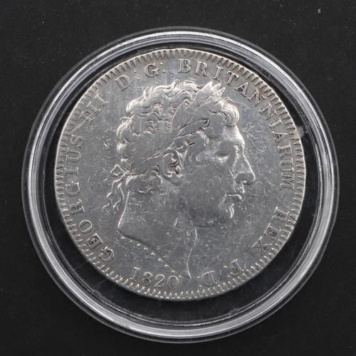 586 - A GEORGE III CROWN, 1820. A George III Crown, obverse laureate bust r. and dated 1820, reverse with ... 