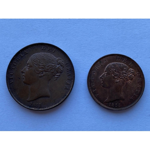 595 - QUEEN VICTORIA, PENNY AND HALFPENNY FOR 1853. A Queen Victoria Penny, young head l, reverse, seated ... 