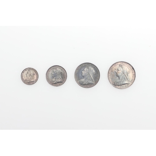 599 - A SET OF QUEEN VICTORIA MAUNDY MONEY, 1896. Queen Victoria Maundy money old veiled bust l. 4d, 3d, 2... 