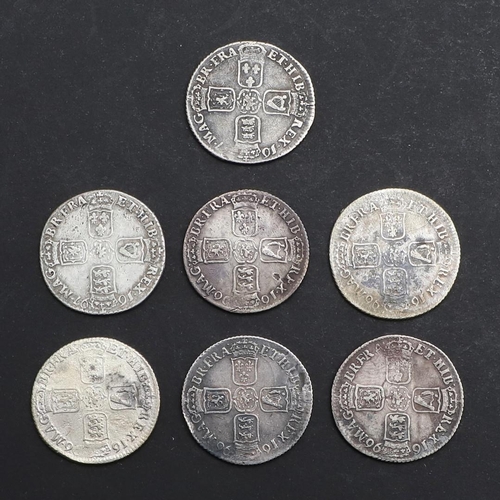 720 - A COLLECTION OF SEVEN WILIIAM III SHILLINGS TO INCLUDE BRISTOL, CHESTER, YORK AND NORWICH MINTS. Wil... 