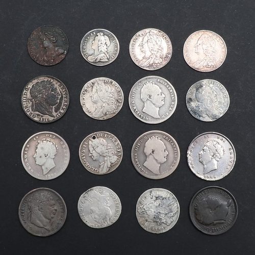 727 - A GEORGE II GROAT AND A COLLECTION OF SIMILAR SMALL SILVER. A collection of William III and later sm... 