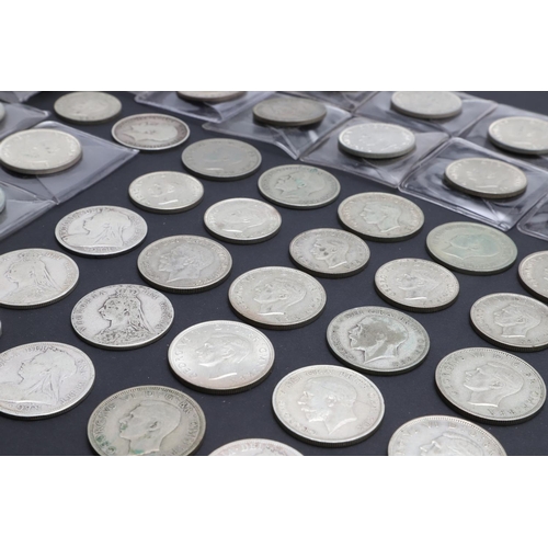 732 - A COLLECTION OF SILVER AND PART SILVR HALFCROWNS AND FLORINS. A collection of Halfcrowns and florins... 