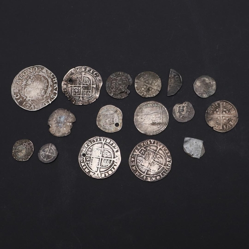 736 - A CHARLES I (1625-49) SHILLING AND OTHER HAMMERD COINS. A Charles I hammered silver shilling, crowne... 