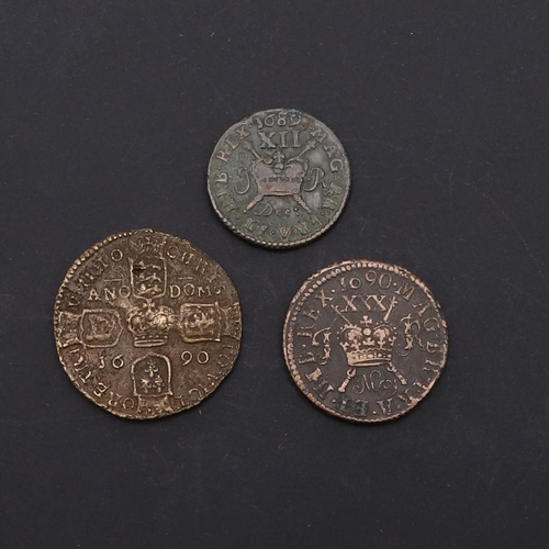 739 - IRISH GUN MONEY: CROWN, HALFCROWN AND SHILLING. Charles II, Ireland, Gun Money. Crown, Obverse with ... 